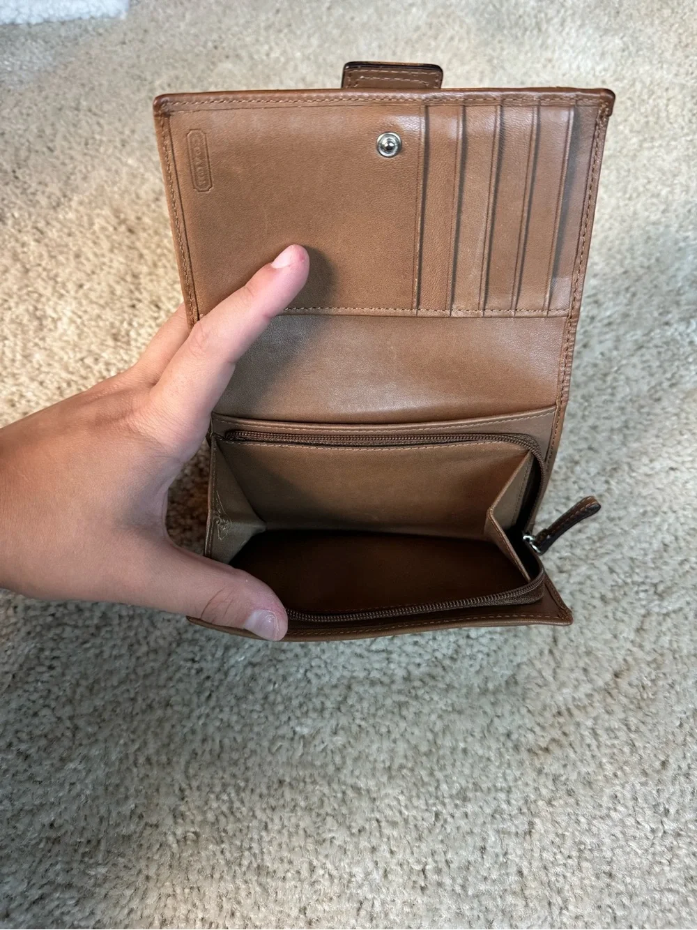 Vintage Coach Soho Brown Signature Pattern Buckle Flap Wallet - 6x4